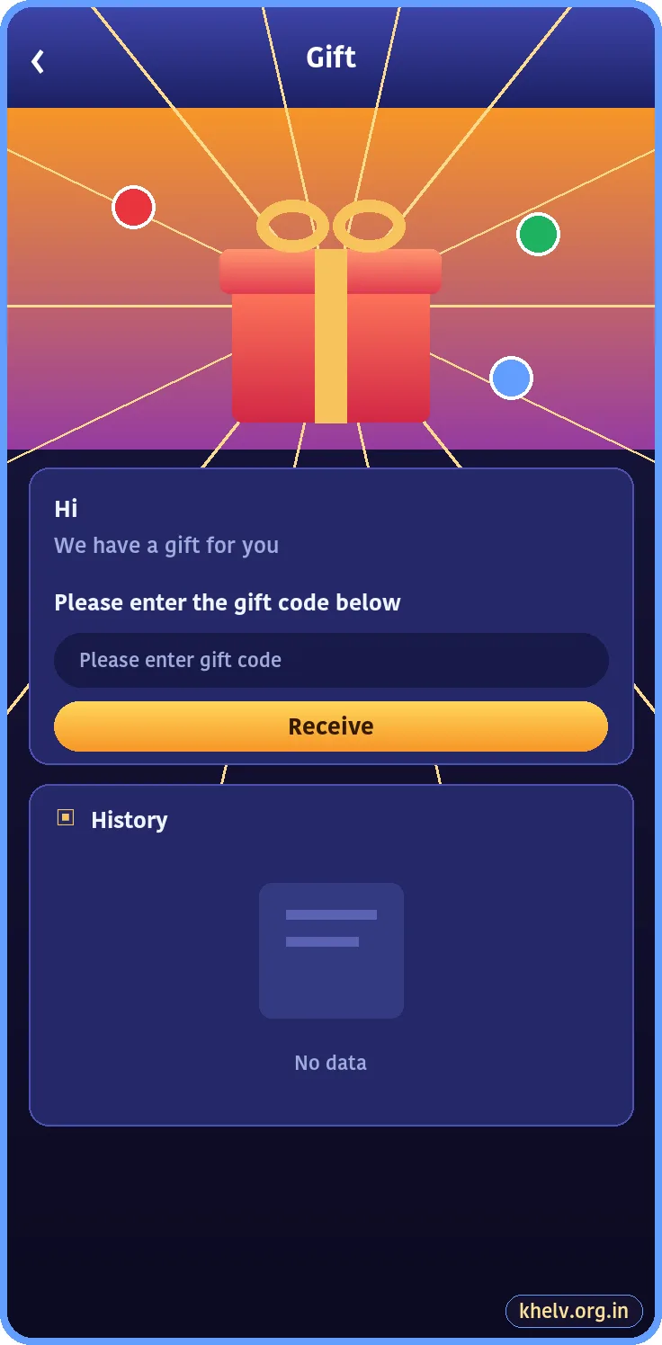 Khelv gift code screen