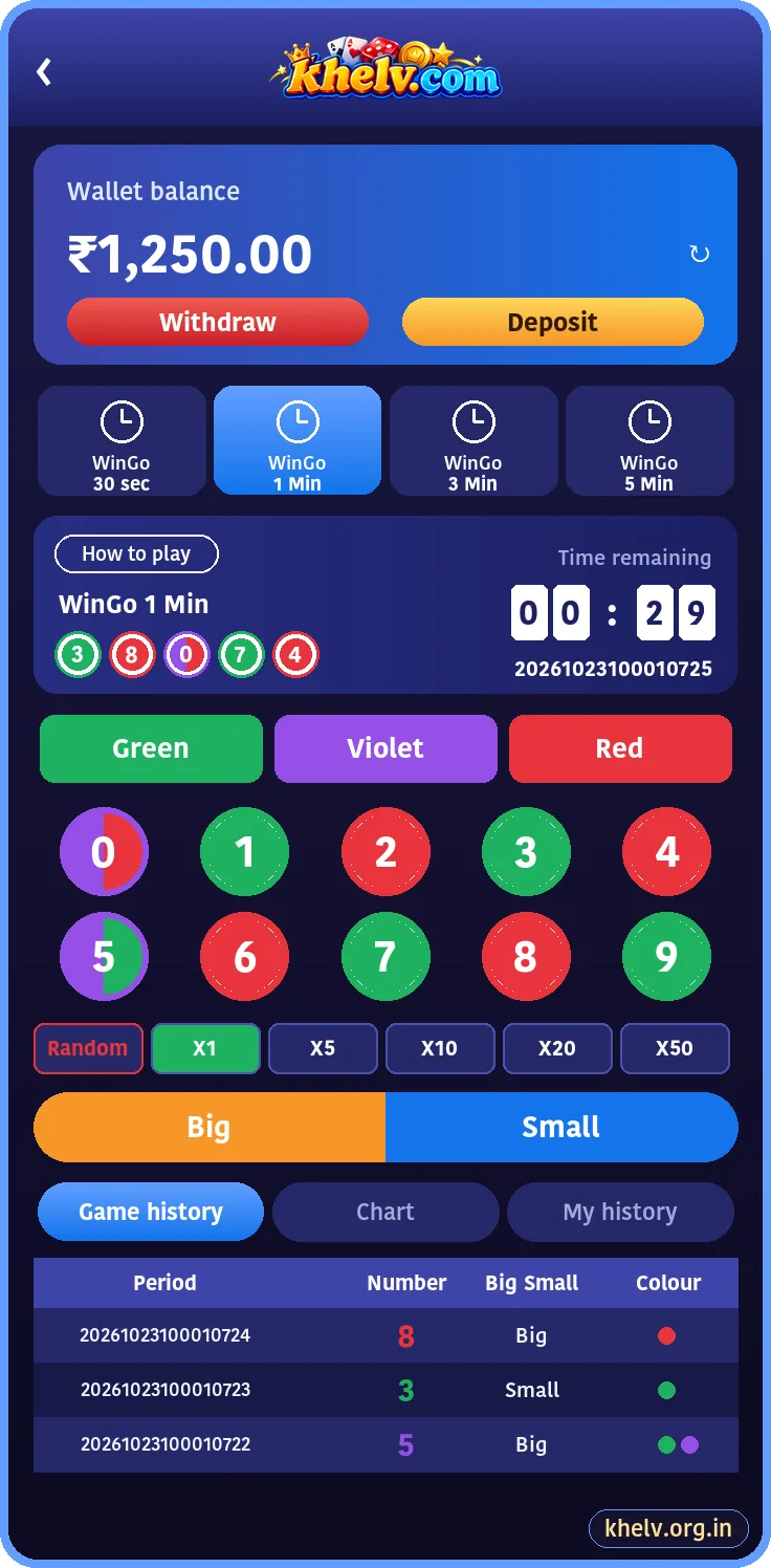 Khelv WinGo game screen